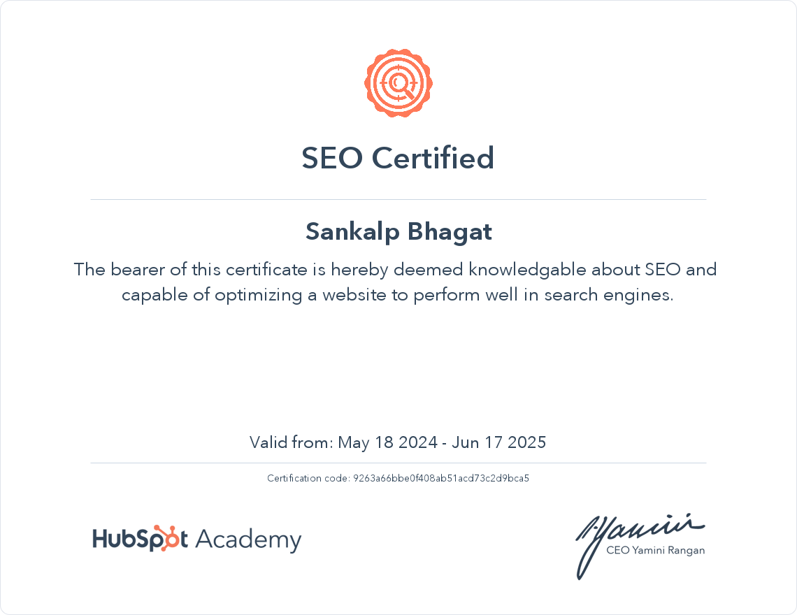 seo certificate hubspot academy