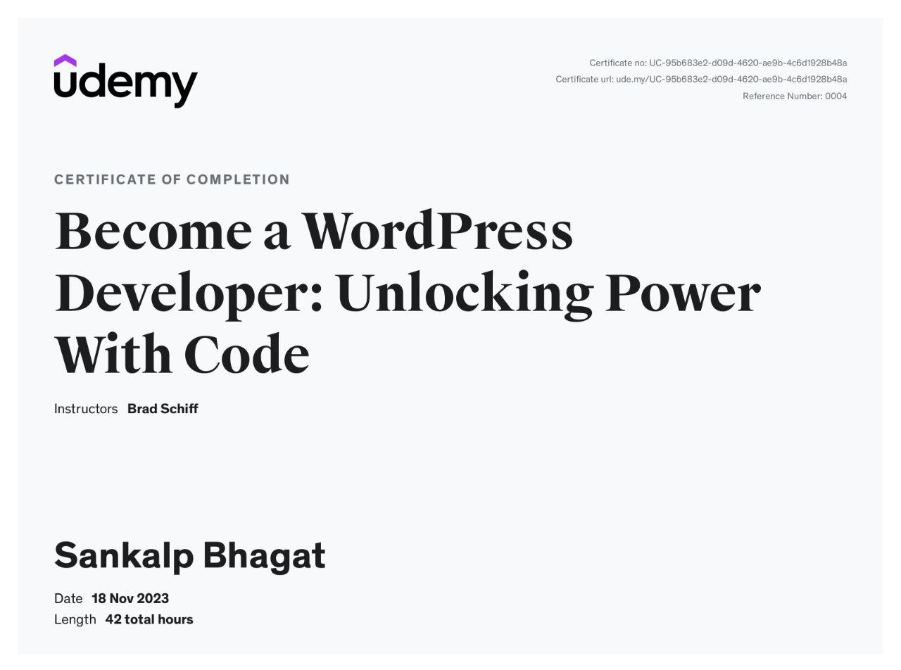 wordpress developer certificate