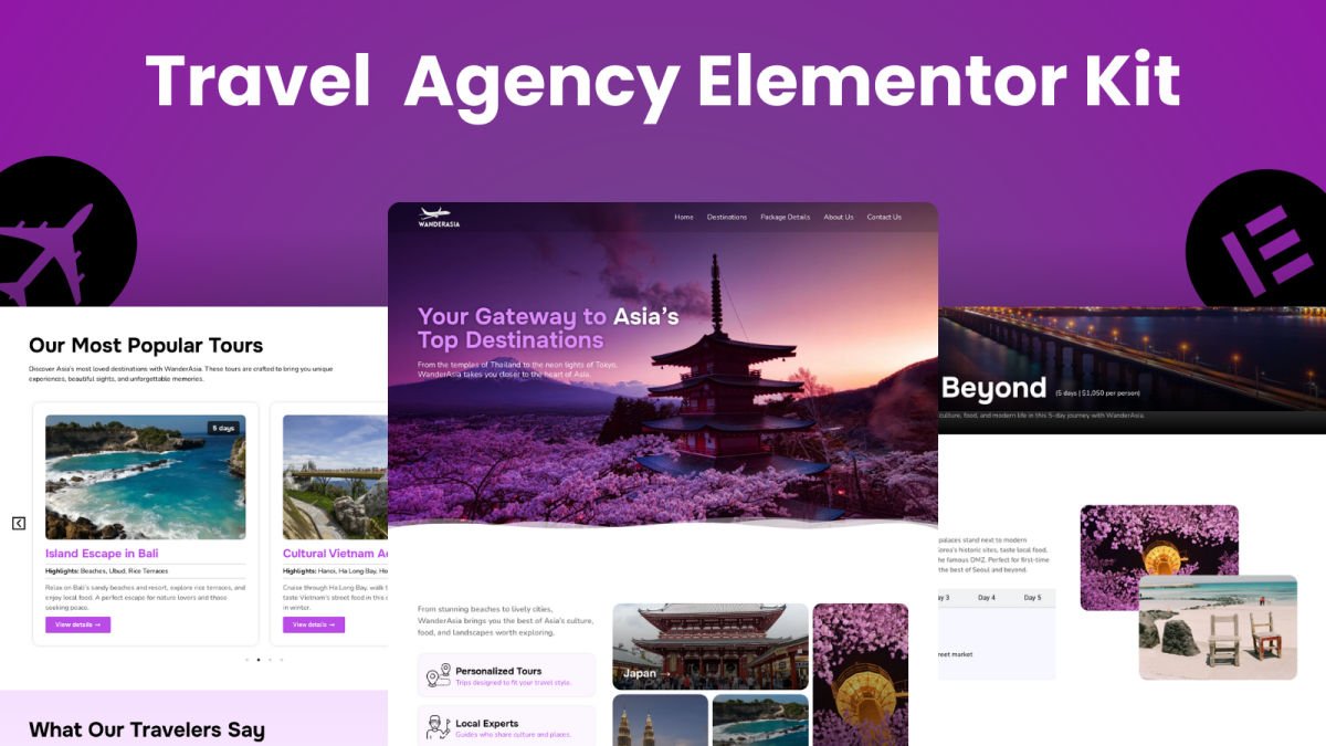 travel agency website elementor kit